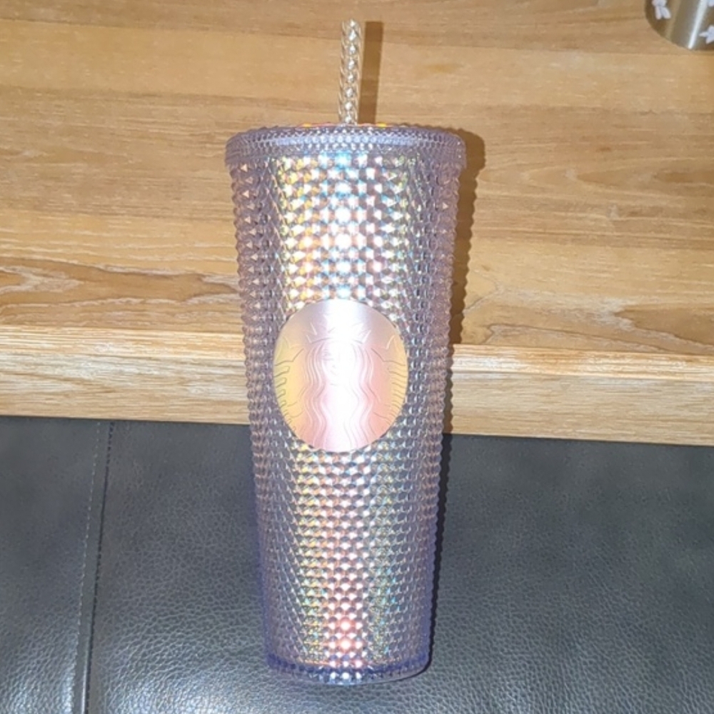 Iredescent Studded Tumbler with Straw